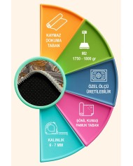 Moza Şönil Vintage Desenli Pamuk Taban Kaymaz Yıkanabilen Antibakteriyel Salon Halısı