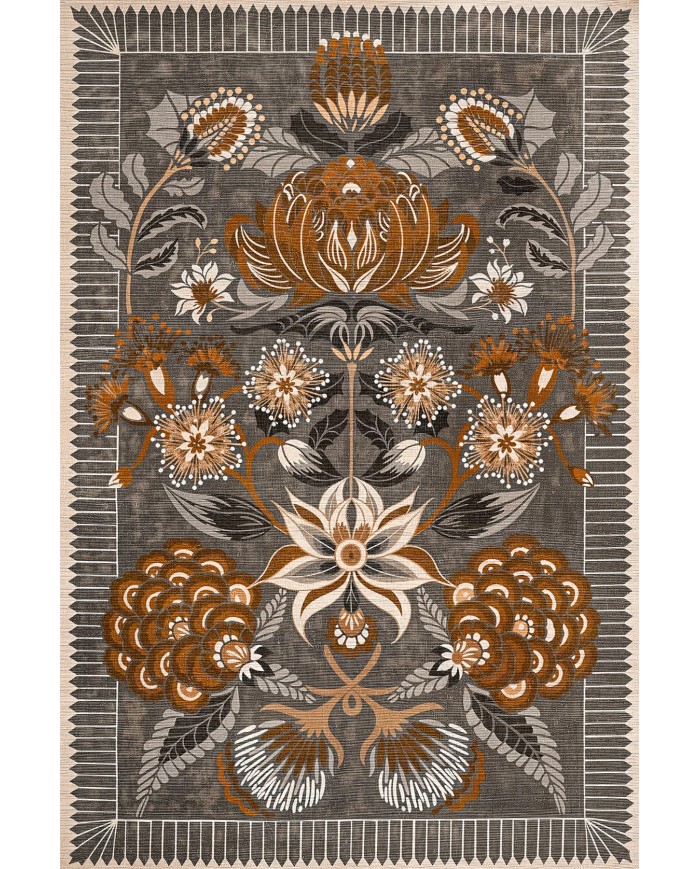 Moza Şönil Vintage Desenli Pamuk Taban Kaymaz Yıkanabilen Antibakteriyel Salon Halısı