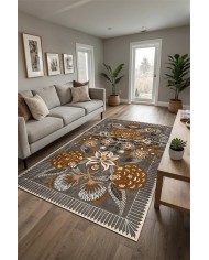 Moza Şönil Vintage Desenli Pamuk Taban Kaymaz Yıkanabilen Antibakteriyel Salon Halısı