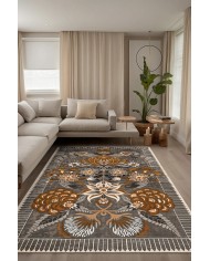 Moza Şönil Vintage Desenli Pamuk Taban Kaymaz Yıkanabilen Antibakteriyel Salon Halısı