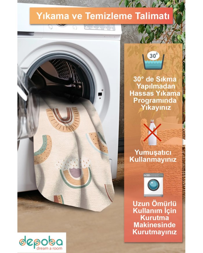 Nerlo Modern Şönil Yıkanabilir Antibakteriyel Kaymaz Pamuk Tabanlı Çocuk Halısı