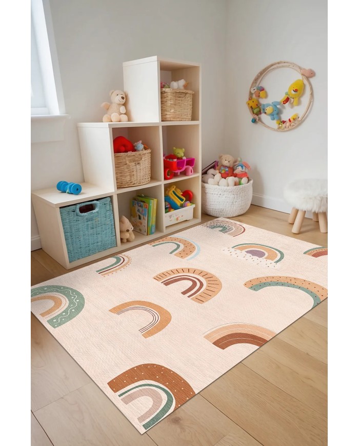 Nerlo Modern Şönil Yıkanabilir Antibakteriyel Kaymaz Pamuk Tabanlı Çocuk Halısı
