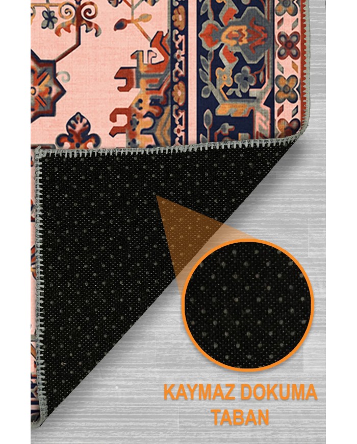 Onya Şönil Vintage Desenli Pamuk Taban Kaymaz Yıkanabilen Antibakteriyel Salon Halısı