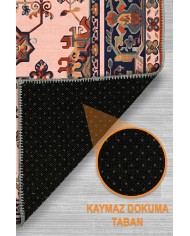 Onya Şönil Vintage Desenli Pamuk Taban Kaymaz Yıkanabilen Antibakteriyel Salon Halısı