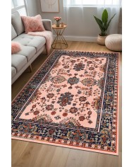 Onya Şönil Vintage Desenli Pamuk Taban Kaymaz Yıkanabilen Antibakteriyel Salon Halısı