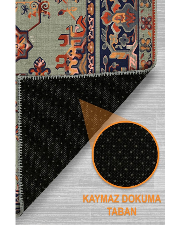Manoly Şönil Vintage Desenli Pamuk Taban Kaymaz Yıkanabilen Antibakteriyel Salon Halısı