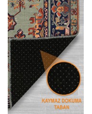 Manoly Şönil Vintage Desenli Pamuk Taban Kaymaz Yıkanabilen Antibakteriyel Salon Halısı