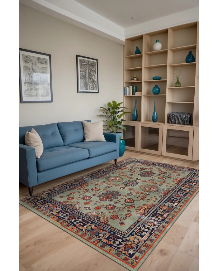 Manoly Şönil Vintage Desenli Pamuk Taban Kaymaz Yıkanabilen Antibakteriyel Salon Halısı