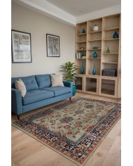 Manoly Şönil Vintage Desenli Pamuk Taban Kaymaz Yıkanabilen Antibakteriyel Salon Halısı