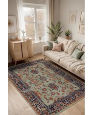 Manoly Şönil Vintage Desenli Pamuk Taban Kaymaz Yıkanabilen Antibakteriyel Salon Halısı