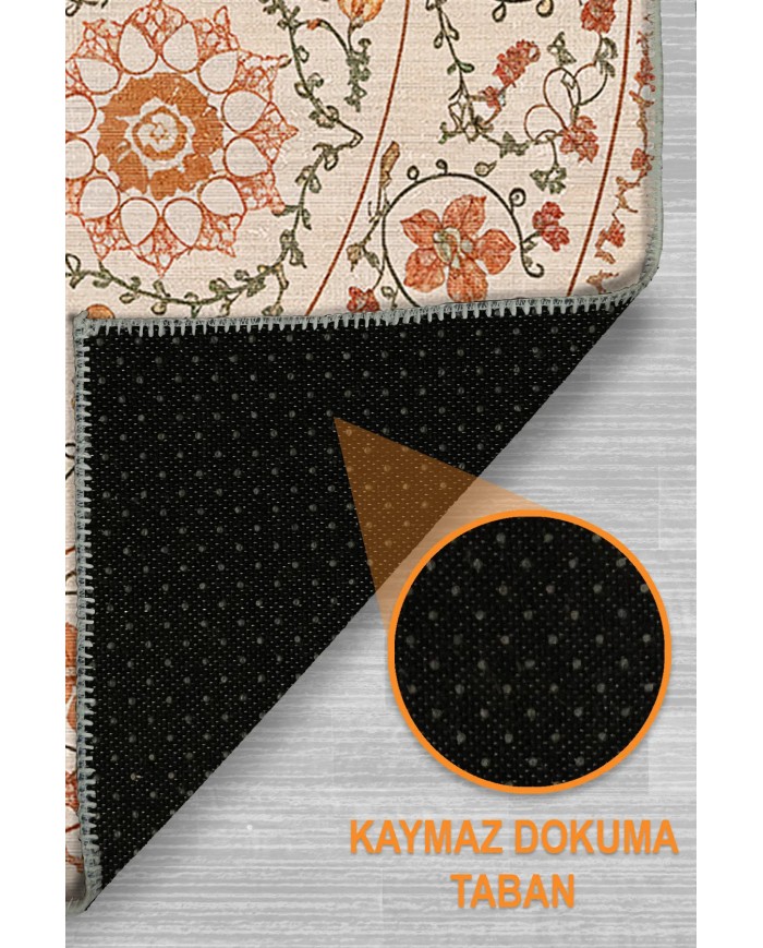 Orena Modern Şönil  Doğal Pamuk Tabanlı Yuvarlak Kaymaz Antibakteriyel Yıkanabilir Salon Halısı