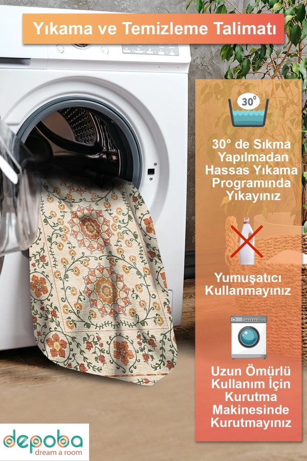 Sanda Şönil Vintage Desenli Pamuk Taban Kaymaz Yıkanabilen Antibakteriyel Salon Halısı Sanda Şönil Vintage Desenli Pamuk Taban Kaymaz Yıkanabilen Antibakteriyel Salon Halısı