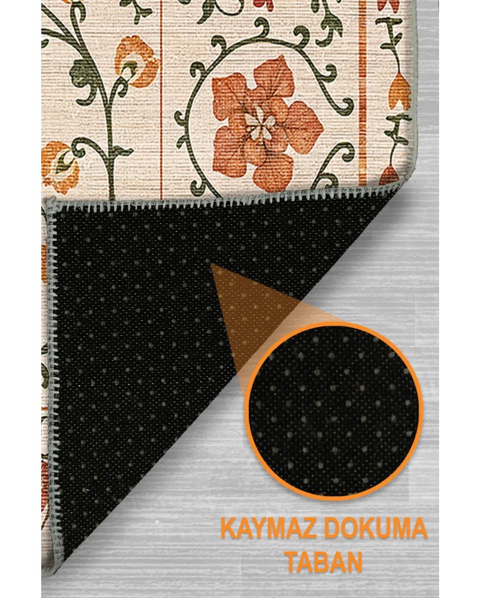 Sanda Şönil Vintage Desenli Pamuk Taban Kaymaz Yıkanabilen Antibakteriyel Salon Halısı