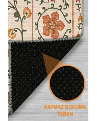 Sanda Şönil Vintage Desenli Pamuk Taban Kaymaz Yıkanabilen Antibakteriyel Salon Halısı