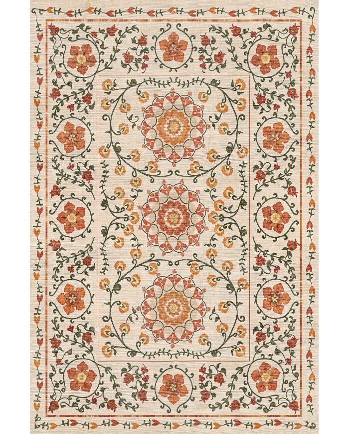 Sanda Şönil Vintage Desenli Pamuk Taban Kaymaz Yıkanabilen Antibakteriyel Salon Halısı