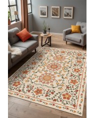 Sanda Şönil Vintage Desenli Pamuk Taban Kaymaz Yıkanabilen Antibakteriyel Salon Halısı