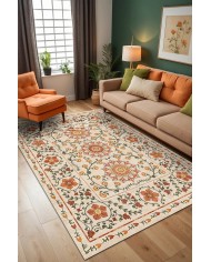 Sanda Şönil Vintage Desenli Pamuk Taban Kaymaz Yıkanabilen Antibakteriyel Salon Halısı