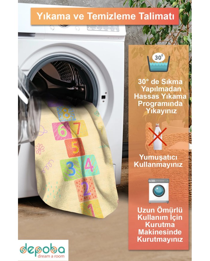 Dande Modern Şönil  Yıkanabilir Antibakteriyel Kaymaz Pamuk Tabanlı Çocuk Halısı