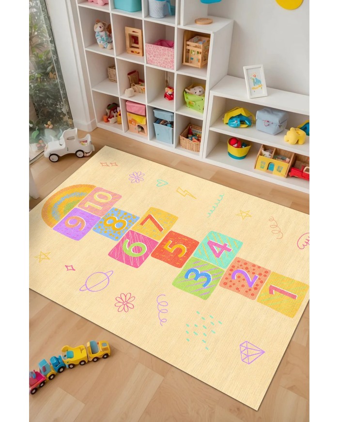 Dande Modern Şönil  Yıkanabilir Antibakteriyel Kaymaz Pamuk Tabanlı Çocuk Halısı