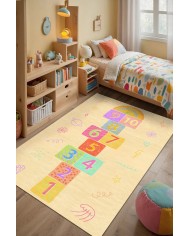 Dande Modern Şönil  Yıkanabilir Antibakteriyel Kaymaz Pamuk Tabanlı Çocuk Halısı