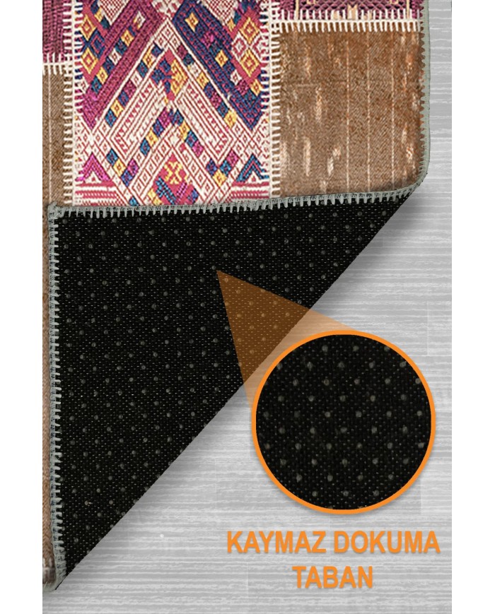 Elara Patchwork Şönil Doğal Pamuk Tabanlı Kaymaz Antibakteriyel Yıkanabilir Salon Halısı