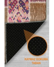 Elara Patchwork Şönil Doğal Pamuk Tabanlı Kaymaz Antibakteriyel Yıkanabilir Salon Halısı