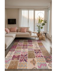 Elara Patchwork Şönil Doğal Pamuk Tabanlı Kaymaz Antibakteriyel Yıkanabilir Salon Halısı