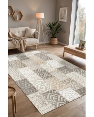 Manel Patchwork Şönil Doğal Pamuk Tabanlı Kaymaz Antibakteriyel Yıkanabilir Salon Halısı