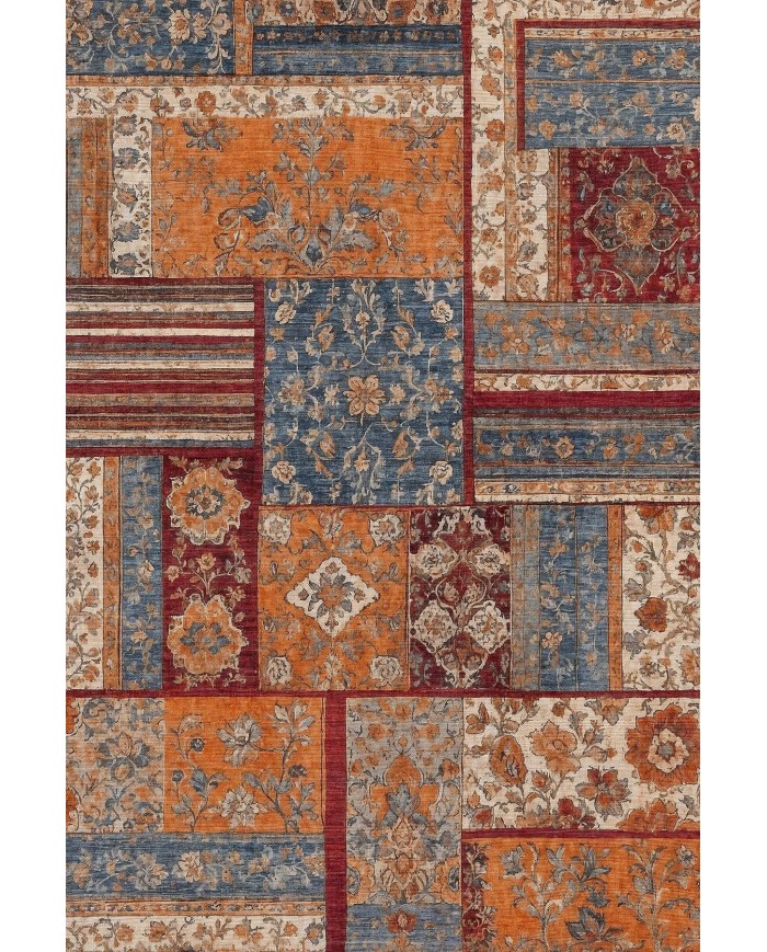 Sera Patchwork Şönil Doğal Pamuk Tabanlı Kaymaz Antibakteriyel Yıkanabilir Çevre Dostu Salon Halısı