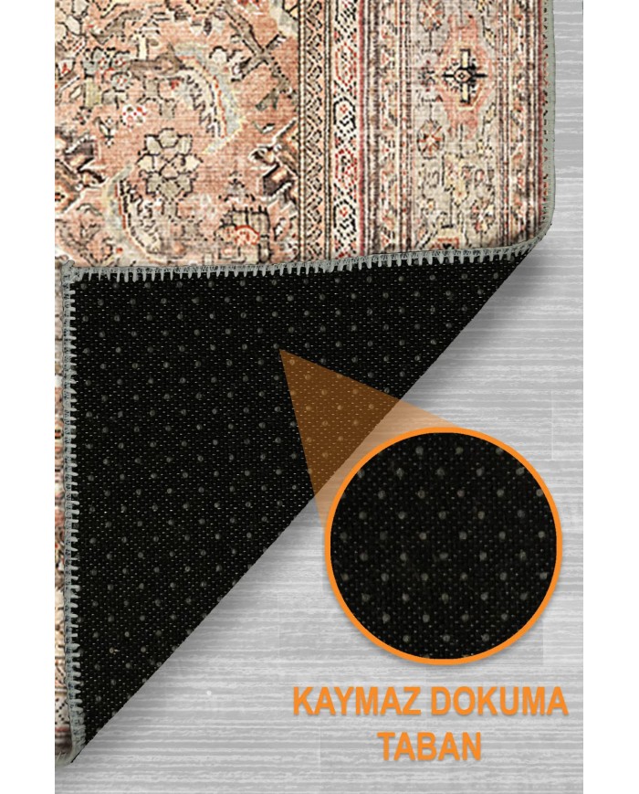 Aneta Şönil Vintage Desenli Pamuk Taban Kaymaz Yıkanabilen Antibakteriyel Salon Halısı