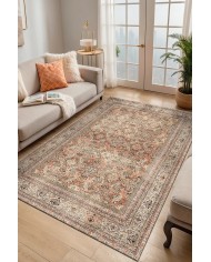 Aneta Şönil Vintage Desenli Pamuk Taban Kaymaz Yıkanabilen Antibakteriyel Salon Halısı