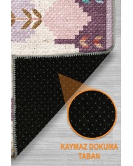 Asera Şönil Vintage Desenli Pamuk Taban Kaymaz Yıkanabilen Antibakteriyel Salon Halısı