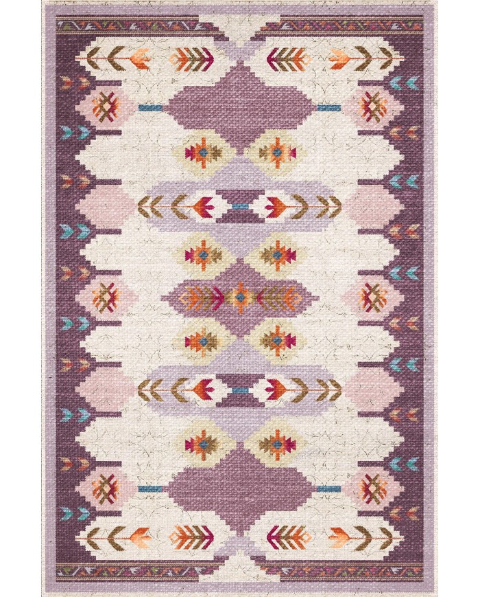 Asera Şönil Vintage Desenli Pamuk Taban Kaymaz Yıkanabilen Antibakteriyel Salon Halısı