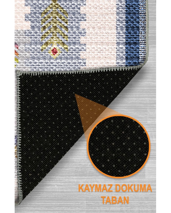 Nera Modern Şönil  Pamuk Taban Kaymaz Yıkanabilen Antibakteriyel Salon Halısı