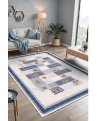 Nera Modern Şönil  Pamuk Taban Kaymaz Yıkanabilen Antibakteriyel Salon Halısı