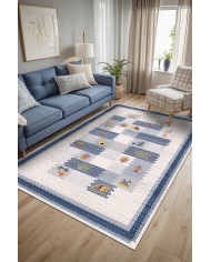 Nera Modern Şönil  Pamuk Taban Kaymaz Yıkanabilen Antibakteriyel Salon Halısı