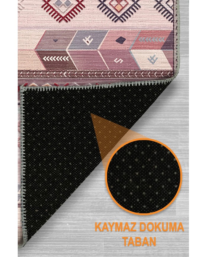 Sanes Şönil Kilim Desenli Pamuk Taban Kaymaz Yıkanabilen Antibakteriyel Salon Halısı