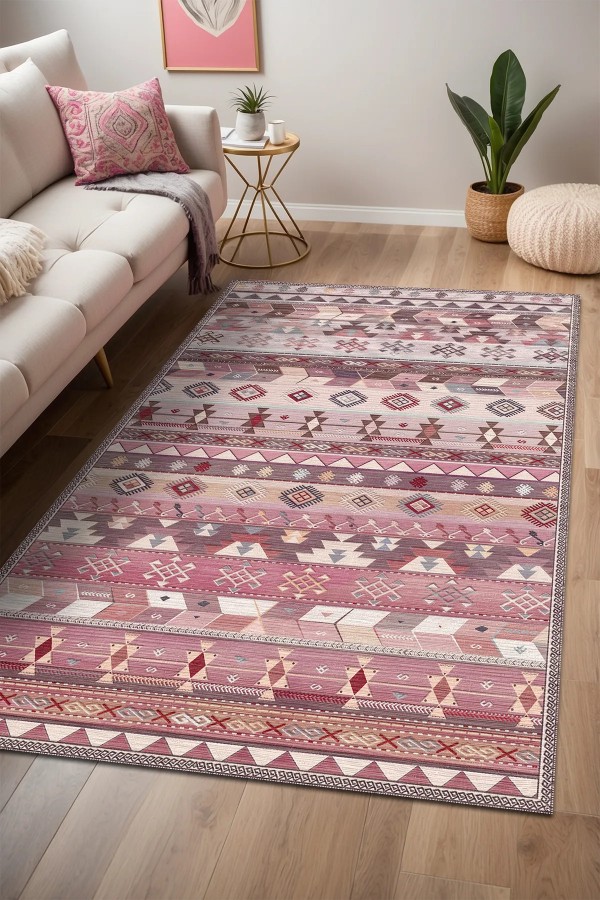 Sanes Şönil Kilim Desenli Pamuk Taban Kaymaz Yıkanabilen Antibakteriyel Salon Halısı Sanes Şönil Kilim Desenli Pamuk Taban Kaymaz Yıkanabilen Antibakteriyel Salon Halısı