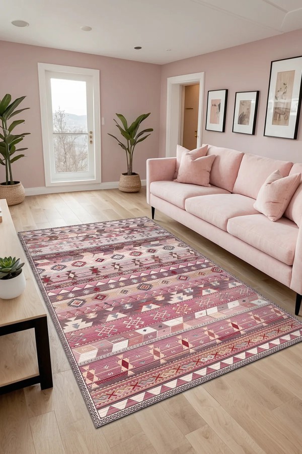 Sanes Şönil Kilim Desenli Pamuk Taban Kaymaz Yıkanabilen Antibakteriyel Salon Halısı Sanes Şönil Kilim Desenli Pamuk Taban Kaymaz Yıkanabilen Antibakteriyel Salon Halısı