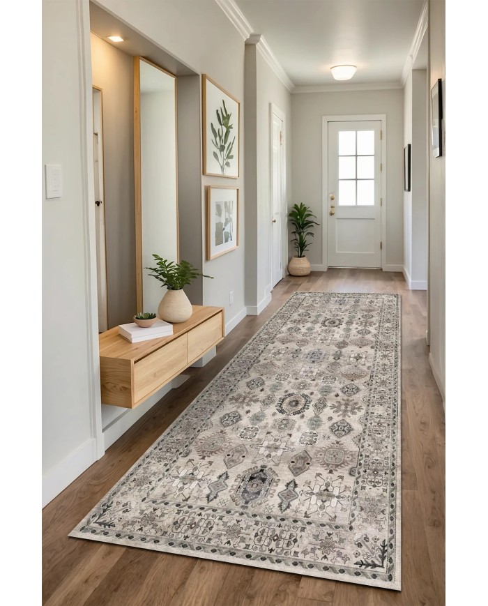 Zeran Modern Şönil  Doğal Pamuk Tabanlı Kaymaz Antibakteriyel Yıkanabilir Çevre Dostu Yolluk