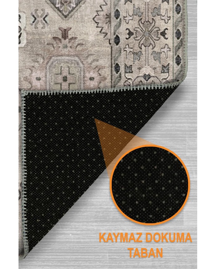 Zeran Şönil Vintage Desenli Pamuk Taban Kaymaz Yıkanabilen Antibakteriyel Salon Halısı