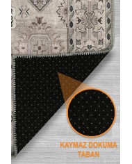 Zeran Şönil Vintage Desenli Pamuk Taban Kaymaz Yıkanabilen Antibakteriyel Salon Halısı
