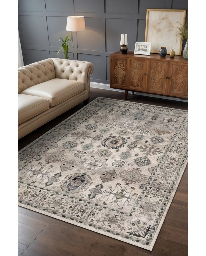 Zeran Şönil Vintage Desenli Pamuk Taban Kaymaz Yıkanabilen Antibakteriyel Salon Halısı