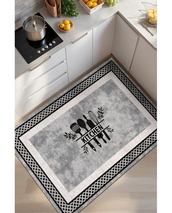 Ravona Modern Şönil  Modern Yıkanabilir Kaymaz Pamuk Tabanlı Antibakteriyel Mutfak Halısı