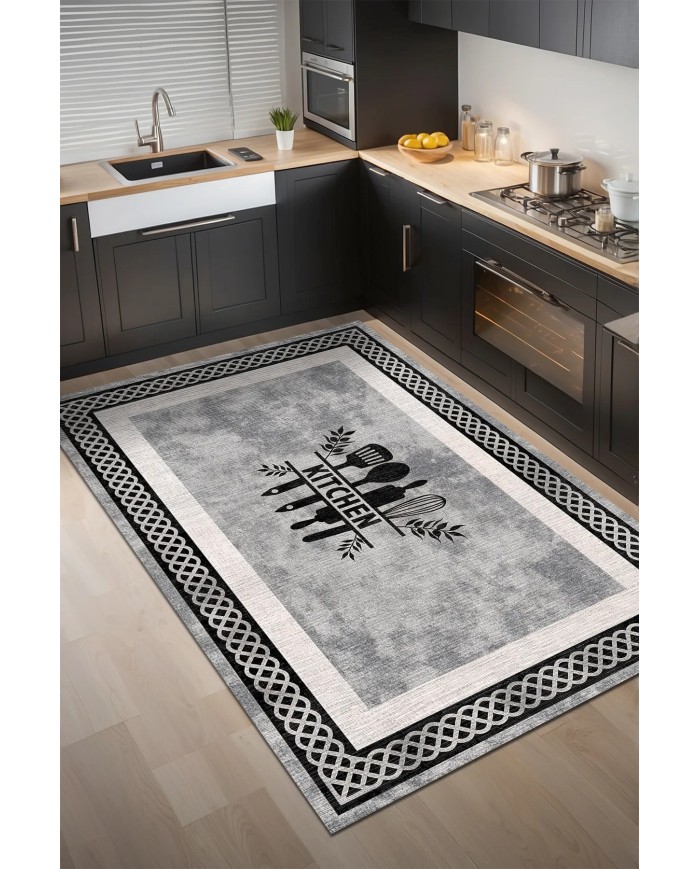 Ravona Modern Şönil  Modern Yıkanabilir Kaymaz Pamuk Tabanlı Antibakteriyel Mutfak Halısı