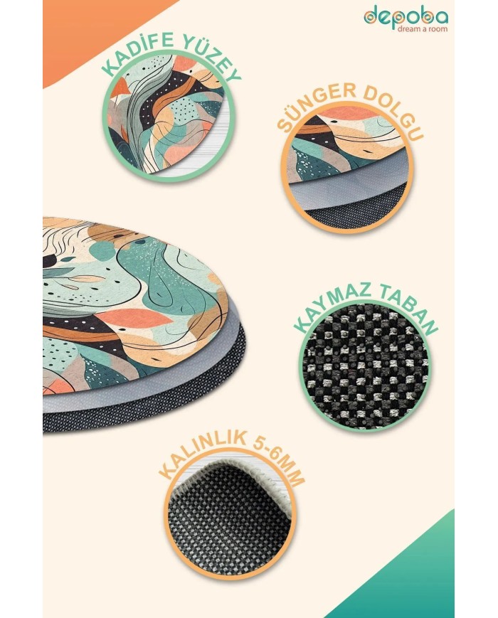 Salem Modern Kadife Yıkanabilir Kaymaz Pamuk Tabanlı Antibakteriyel Yuvarlak Halı