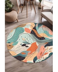 Salem Modern Kadife Yıkanabilir Kaymaz Pamuk Tabanlı Antibakteriyel Yuvarlak Halı