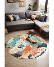 Salem Modern Kadife Yıkanabilir Kaymaz Pamuk Tabanlı Antibakteriyel Yuvarlak Halı