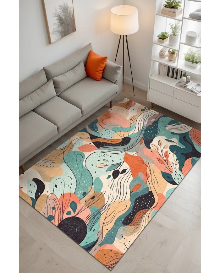 Salem Modern Kadife Yıkanabilir Kaymaz Pamuk Tabanlı Antibakteriyel Salon Halısı