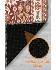 Zanem Şönil Vintage Desenli Pamuk Taban Kaymaz Yıkanabilen Antibakteriyel Salon Halısı
